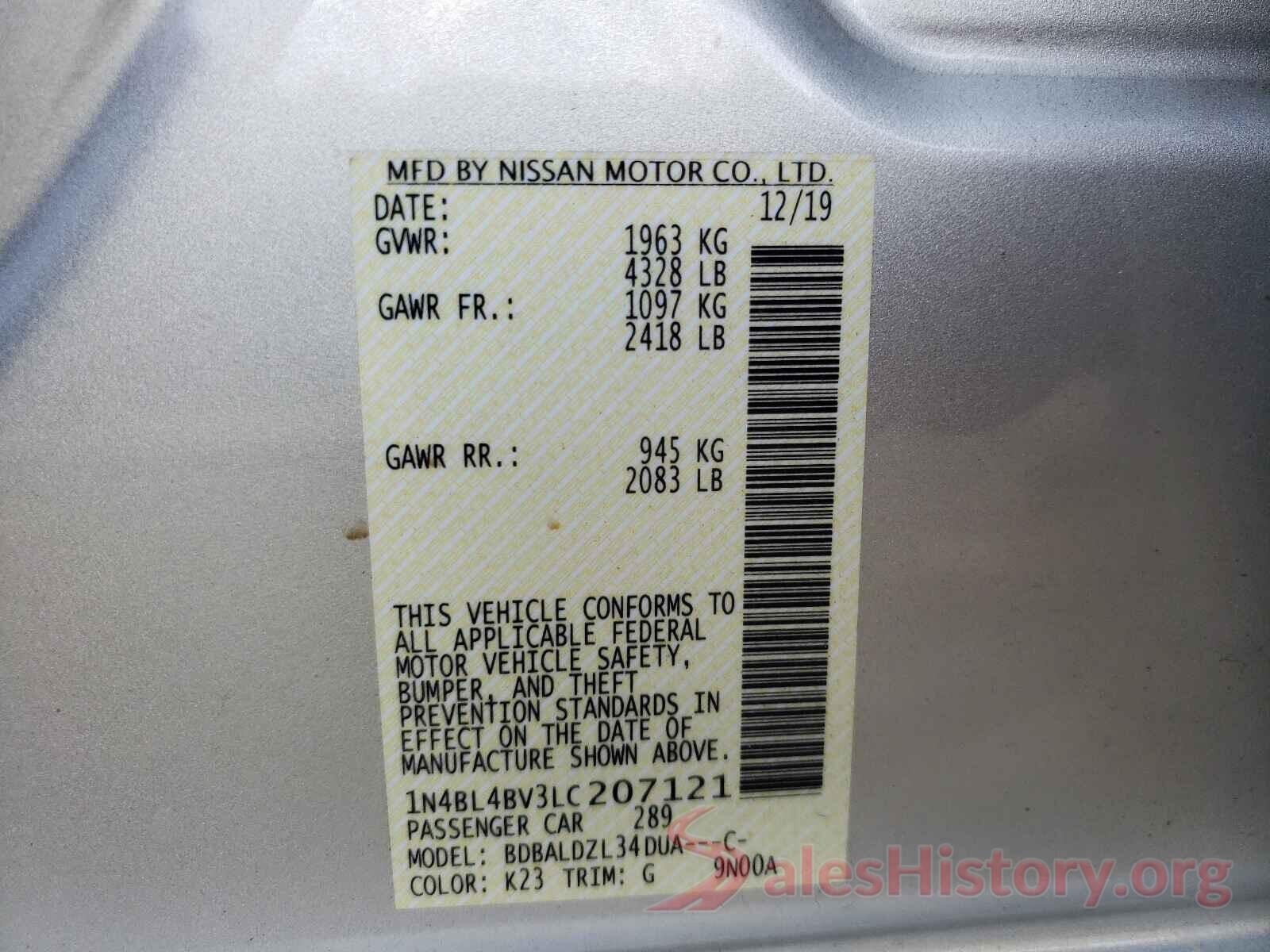 1N4BL4BV3LC207121 2020 NISSAN ALTIMA