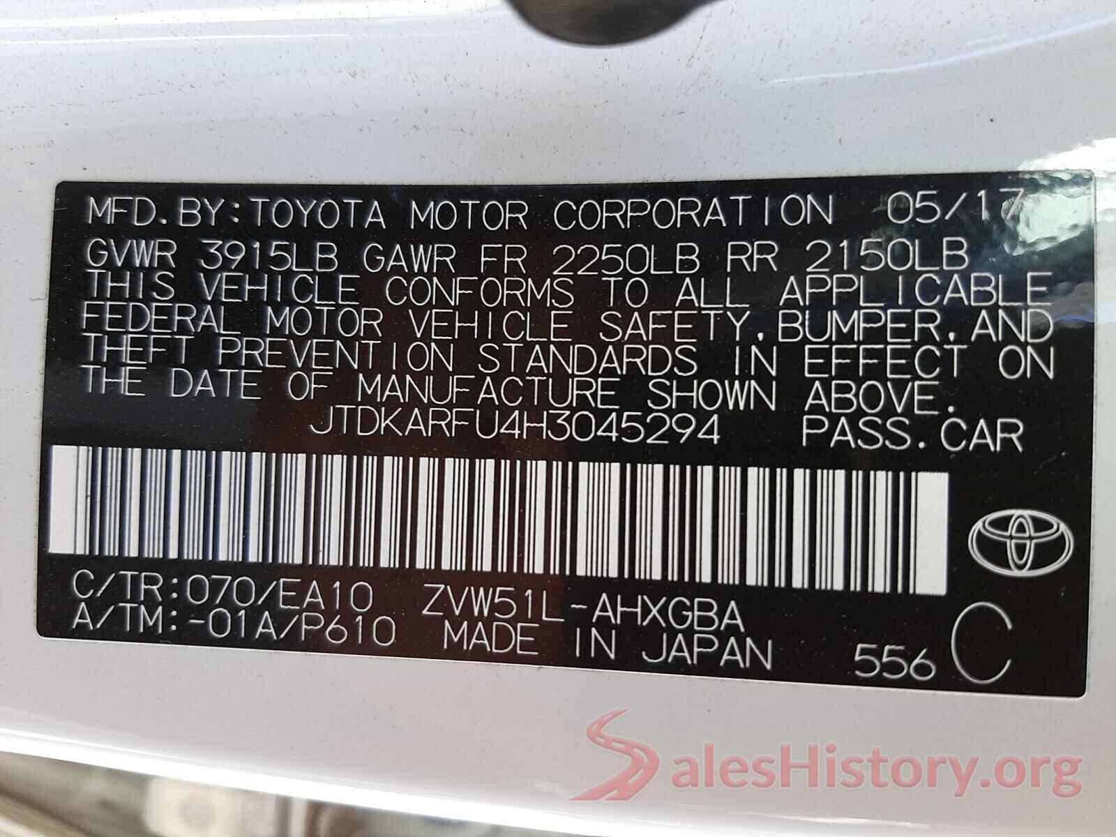 JTDKARFU4H3045294 2017 TOYOTA PRIUS