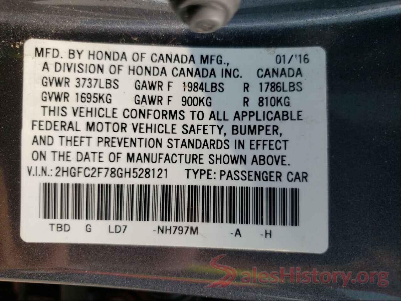 2HGFC2F78GH528121 2016 HONDA CIVIC