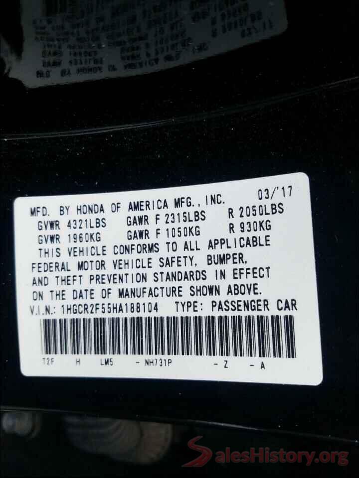 1HGCR2F55HA188104 2017 HONDA ACCORD