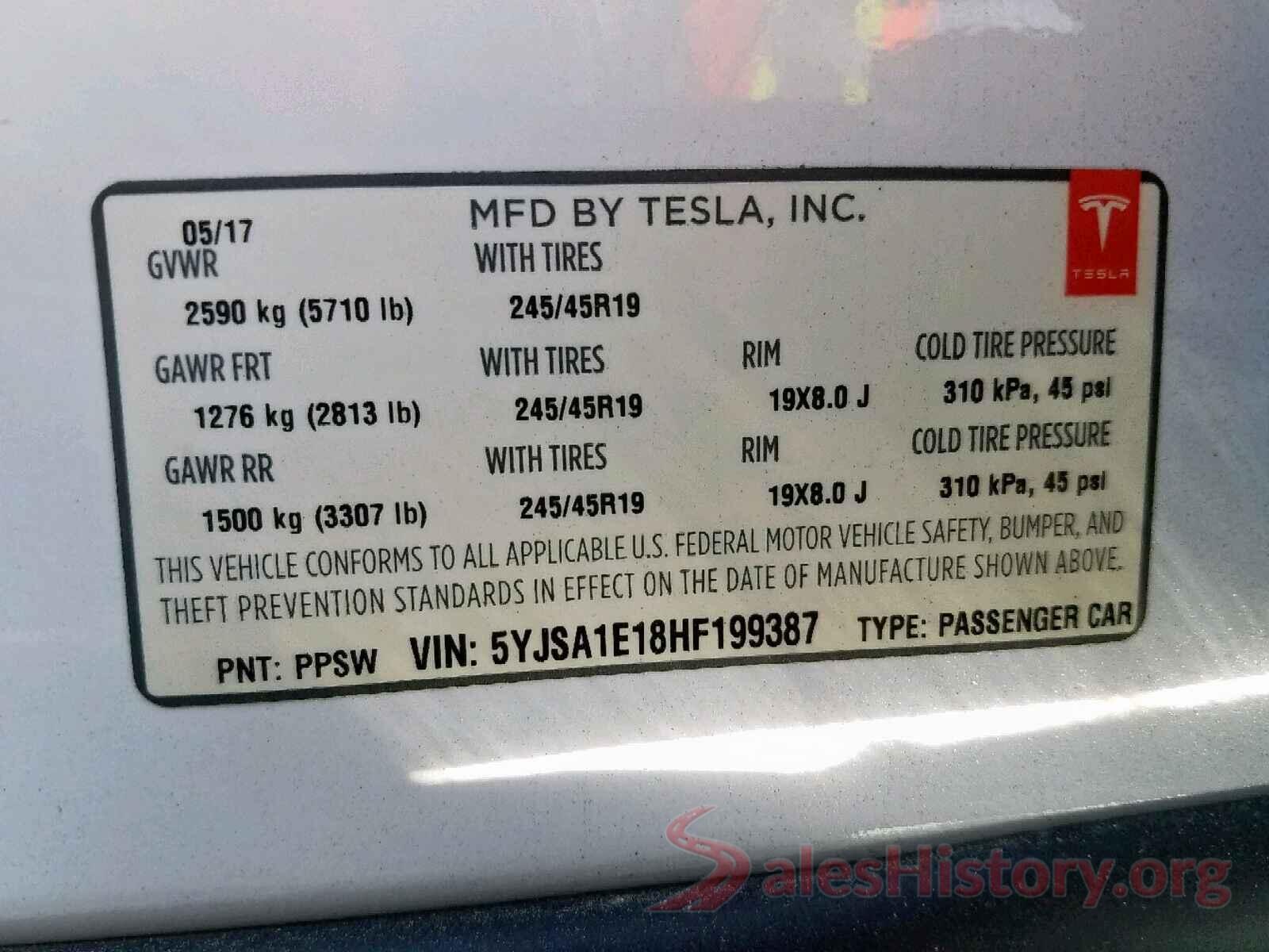 5YJSA1E18HF199387 2017 TESLA MODEL S