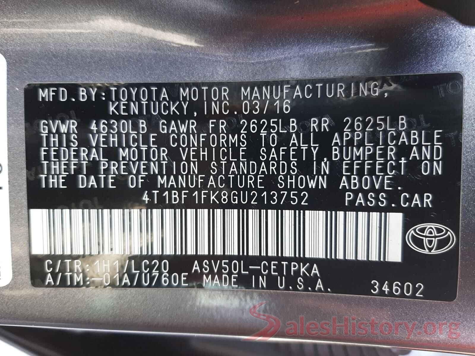 4T1BF1FK8GU213752 2016 TOYOTA CAMRY