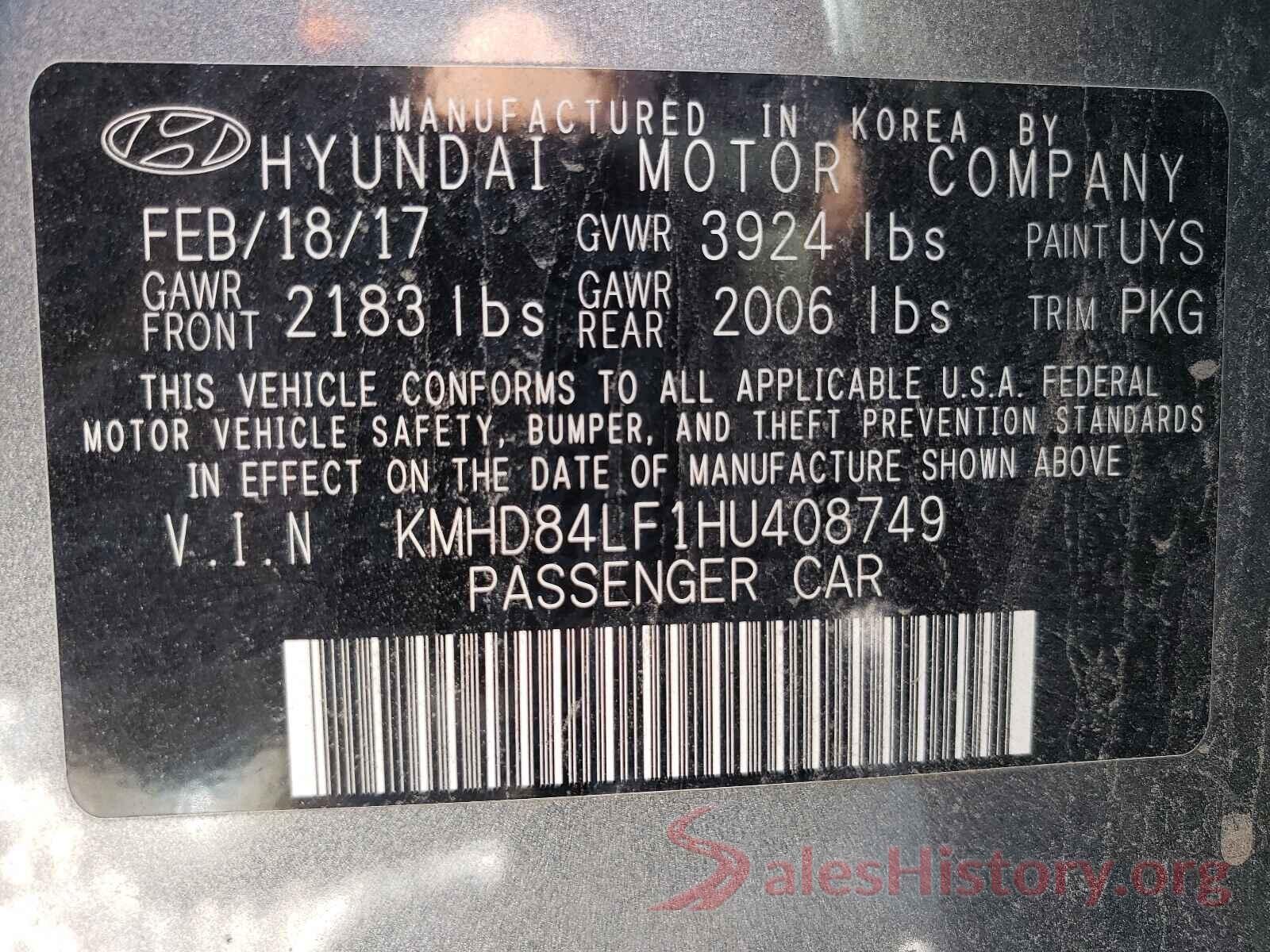 KMHD84LF1HU408749 2017 HYUNDAI ELANTRA