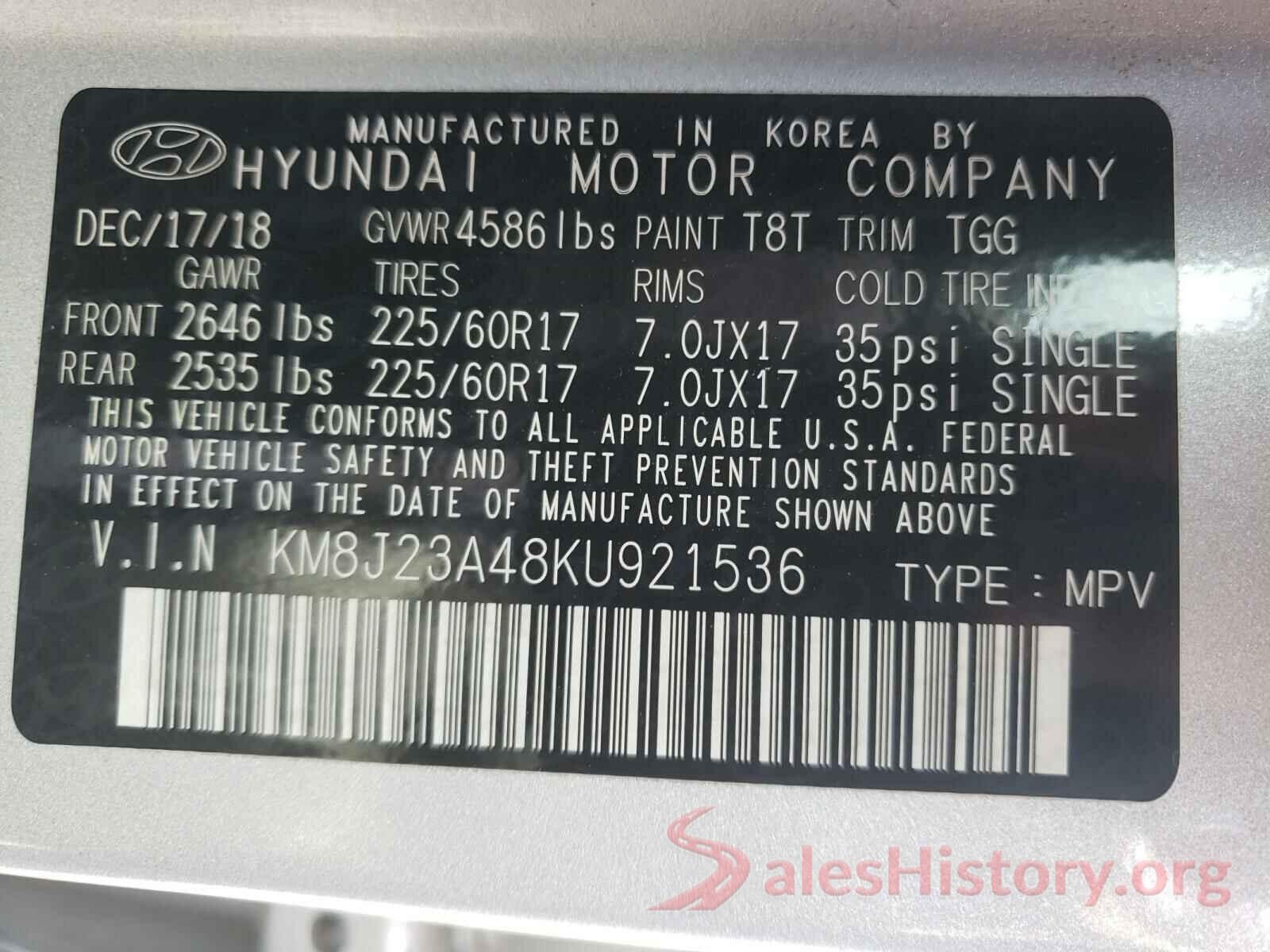 KM8J23A48KU921536 2019 HYUNDAI TUCSON