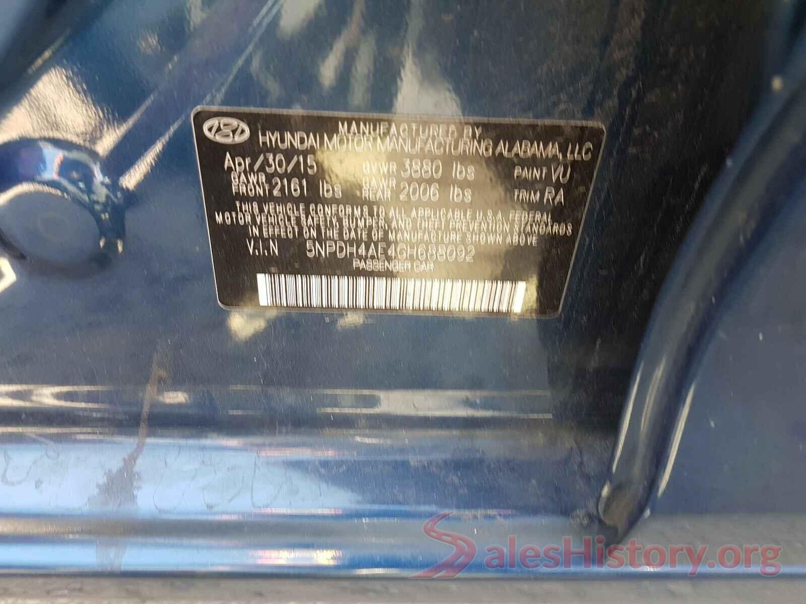 5NPDH4AE4GH688092 2016 HYUNDAI ELANTRA