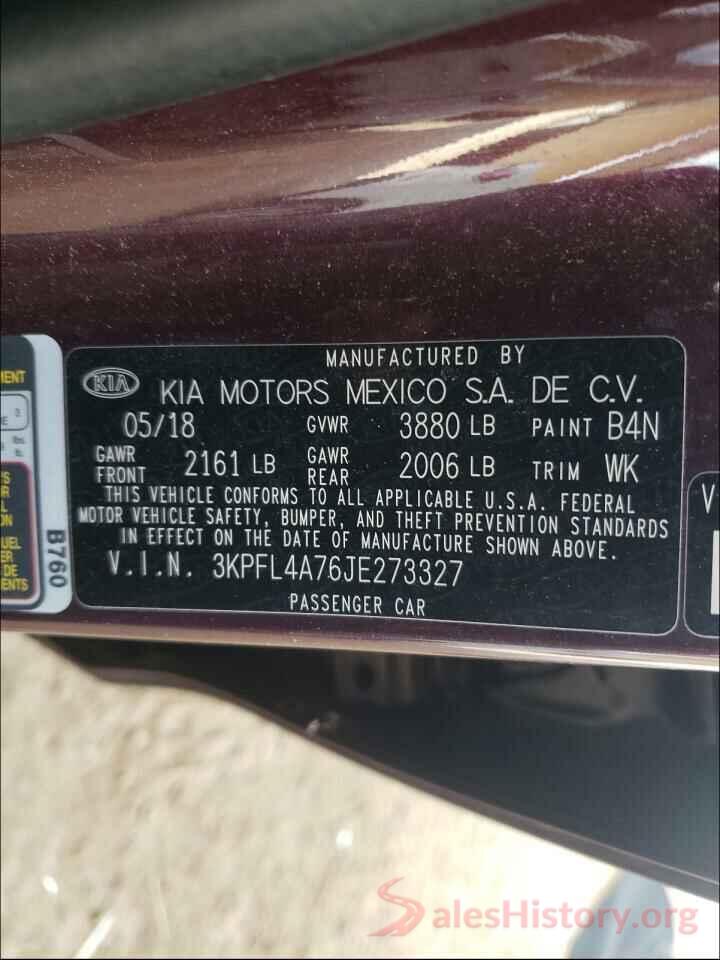 3KPFL4A76JE273327 2018 KIA FORTE