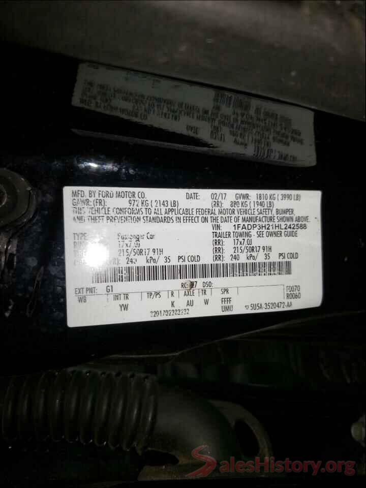 1FADP3H21HL242588 2017 FORD FOCUS