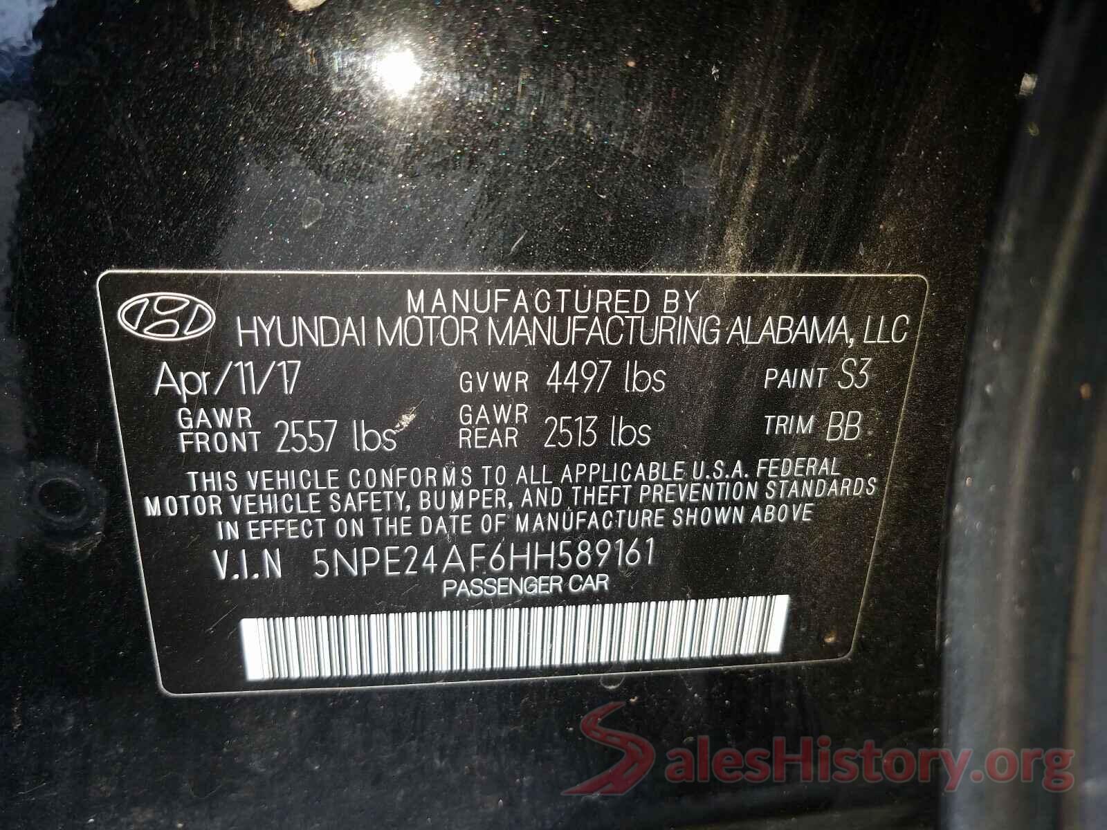 5NPE24AF6HH589161 2017 HYUNDAI SONATA