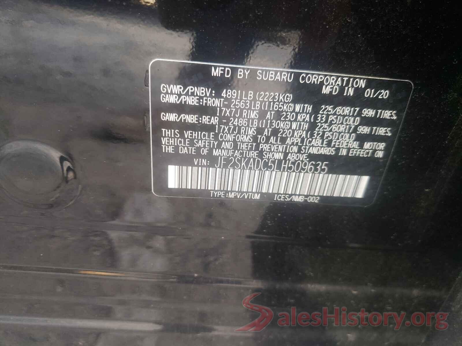 JF2SKADC5LH509635 2020 SUBARU FORESTER