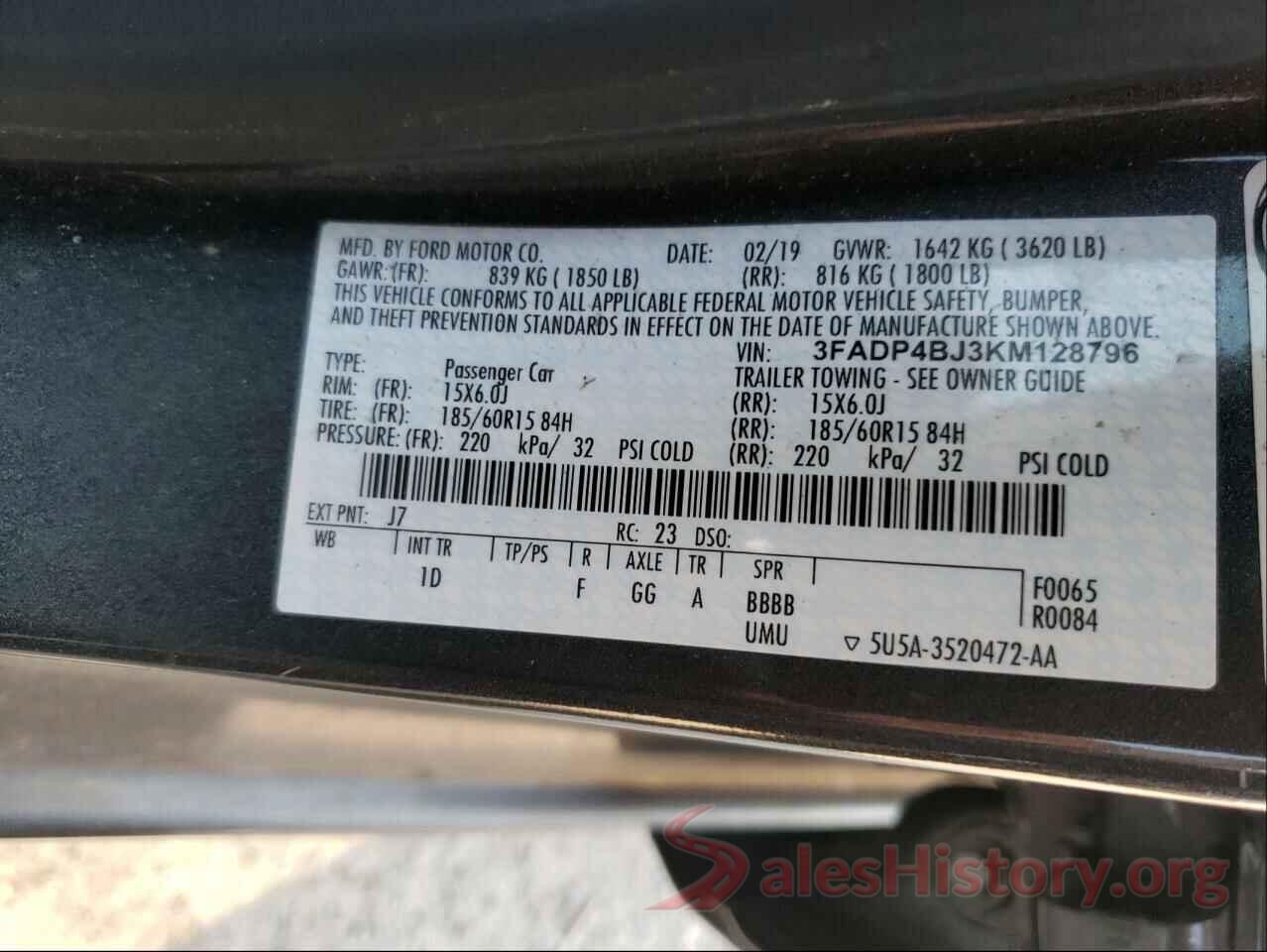 3FADP4BJ3KM128796 2019 FORD FIESTA