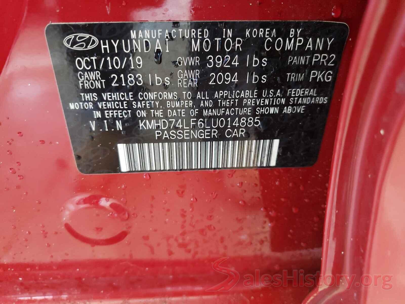 KMHD74LF6LU014885 2020 HYUNDAI ELANTRA