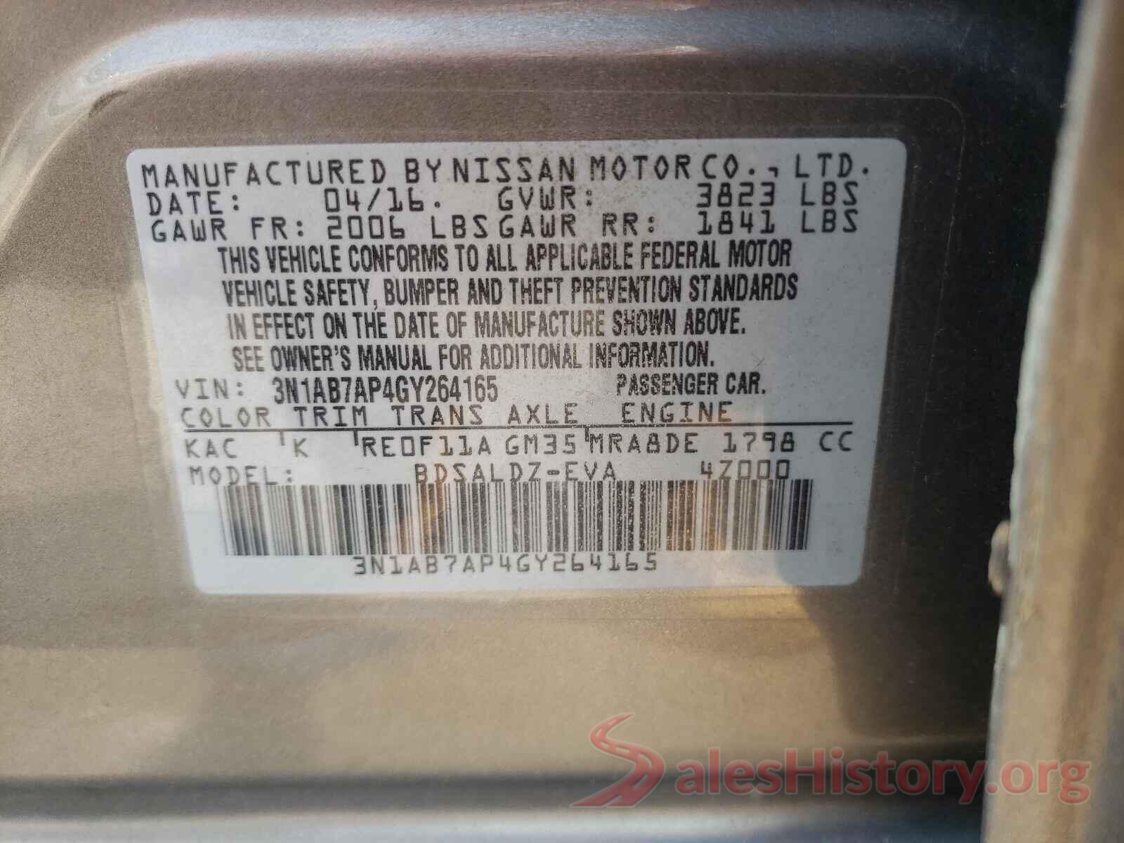 3N1AB7AP4GY264165 2016 NISSAN SENTRA