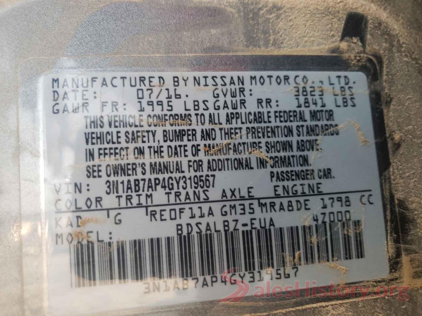 3N1AB7AP4GY319567 2016 NISSAN SENTRA