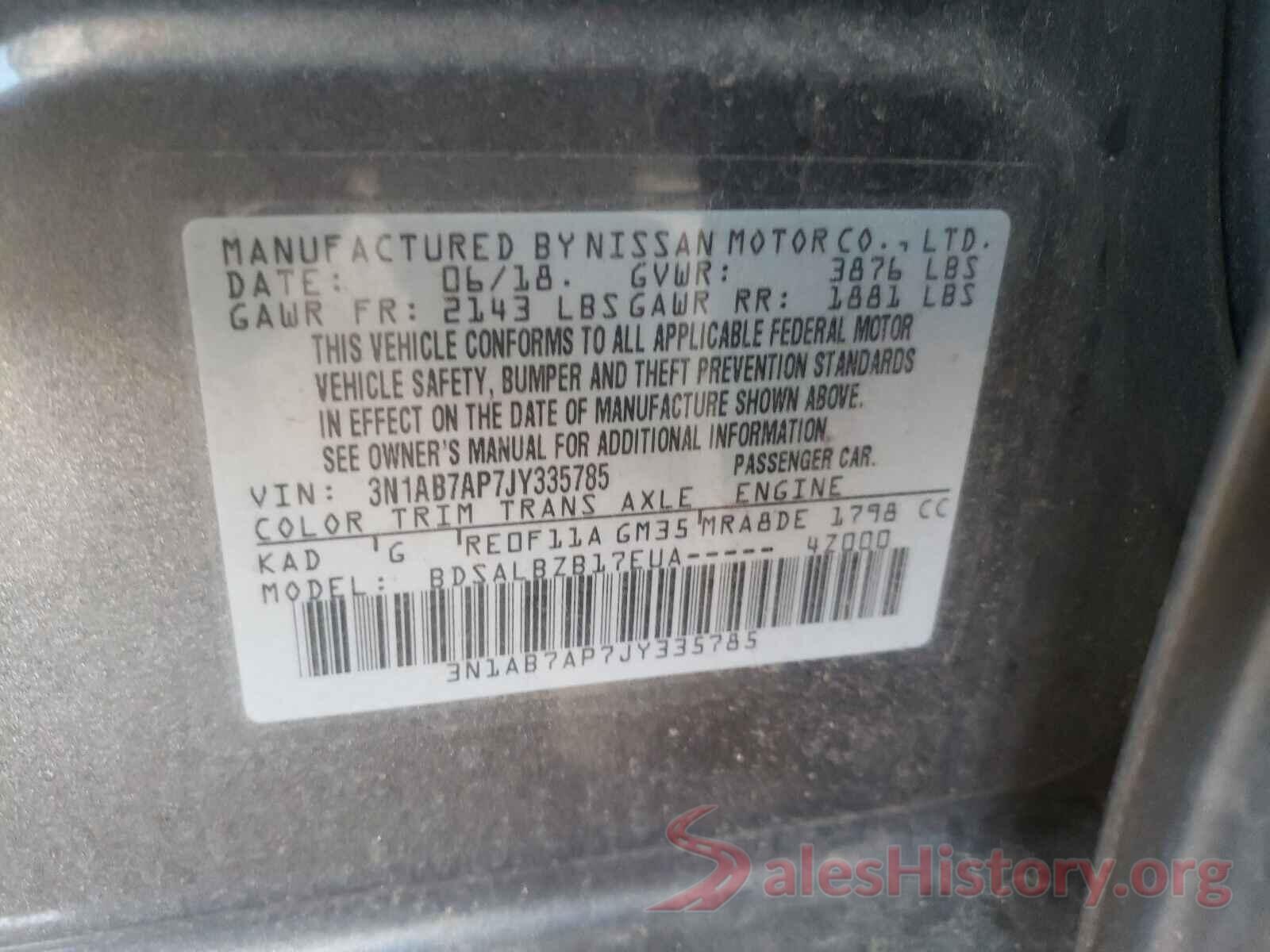 3N1AB7AP7JY335785 2018 NISSAN SENTRA