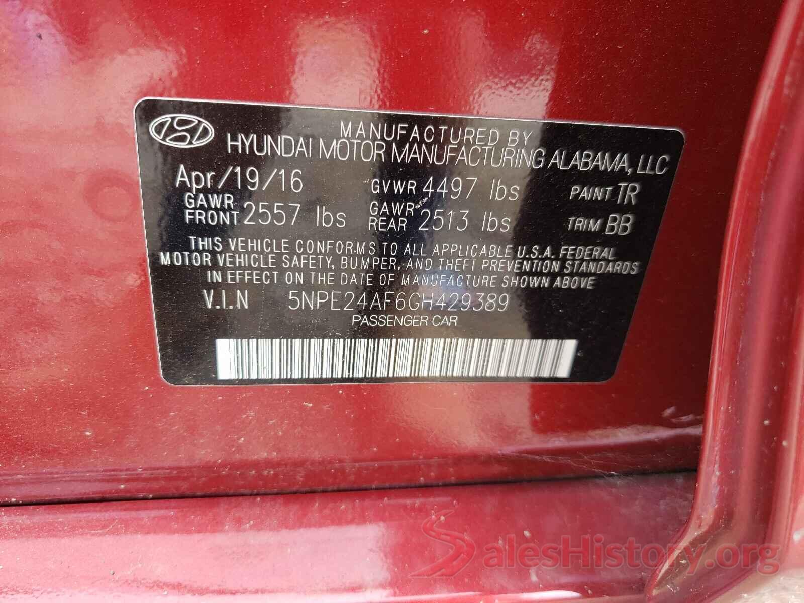 5NPE24AF6GH429389 2016 HYUNDAI SONATA