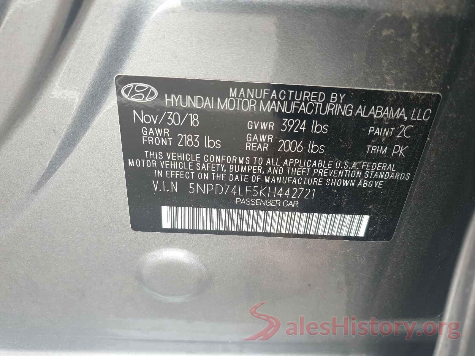 5NPD74LF5KH442721 2019 HYUNDAI ELANTRA