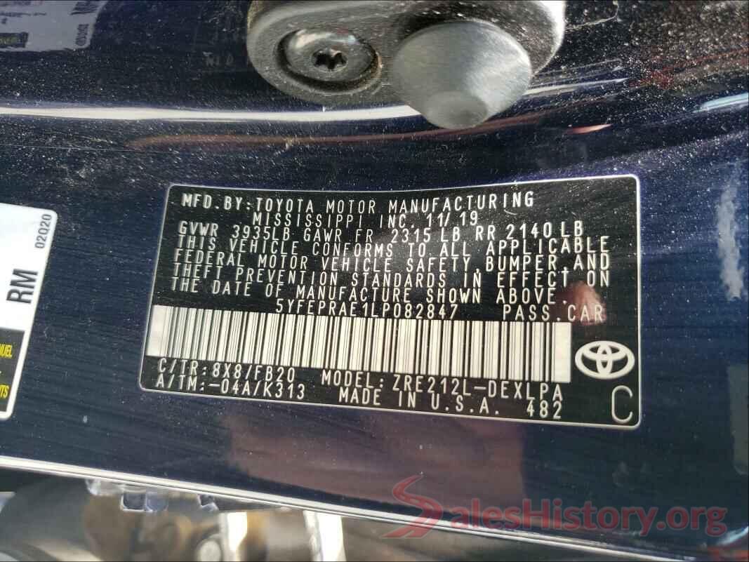 5YFEPRAE1LP082847 2020 TOYOTA COROLLA