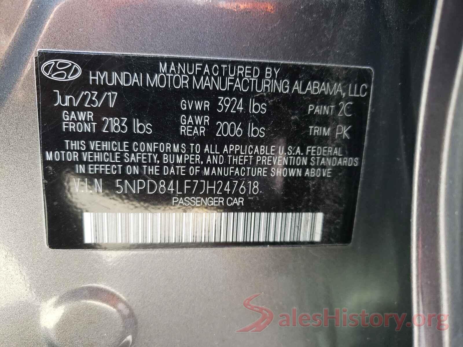 5NPD84LF7JH247618 2018 HYUNDAI ELANTRA