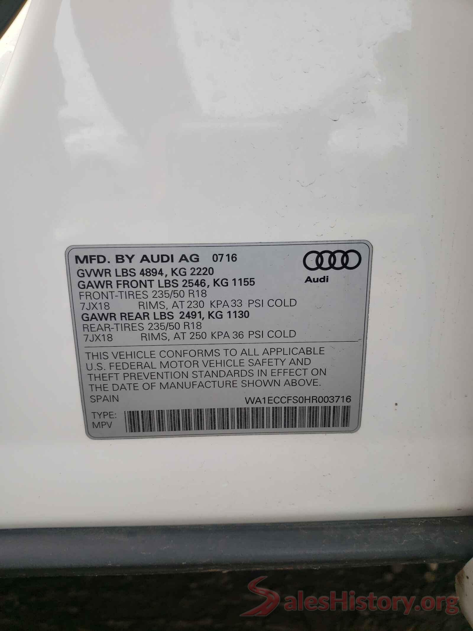 WA1ECCFS0HR003716 2017 AUDI Q3