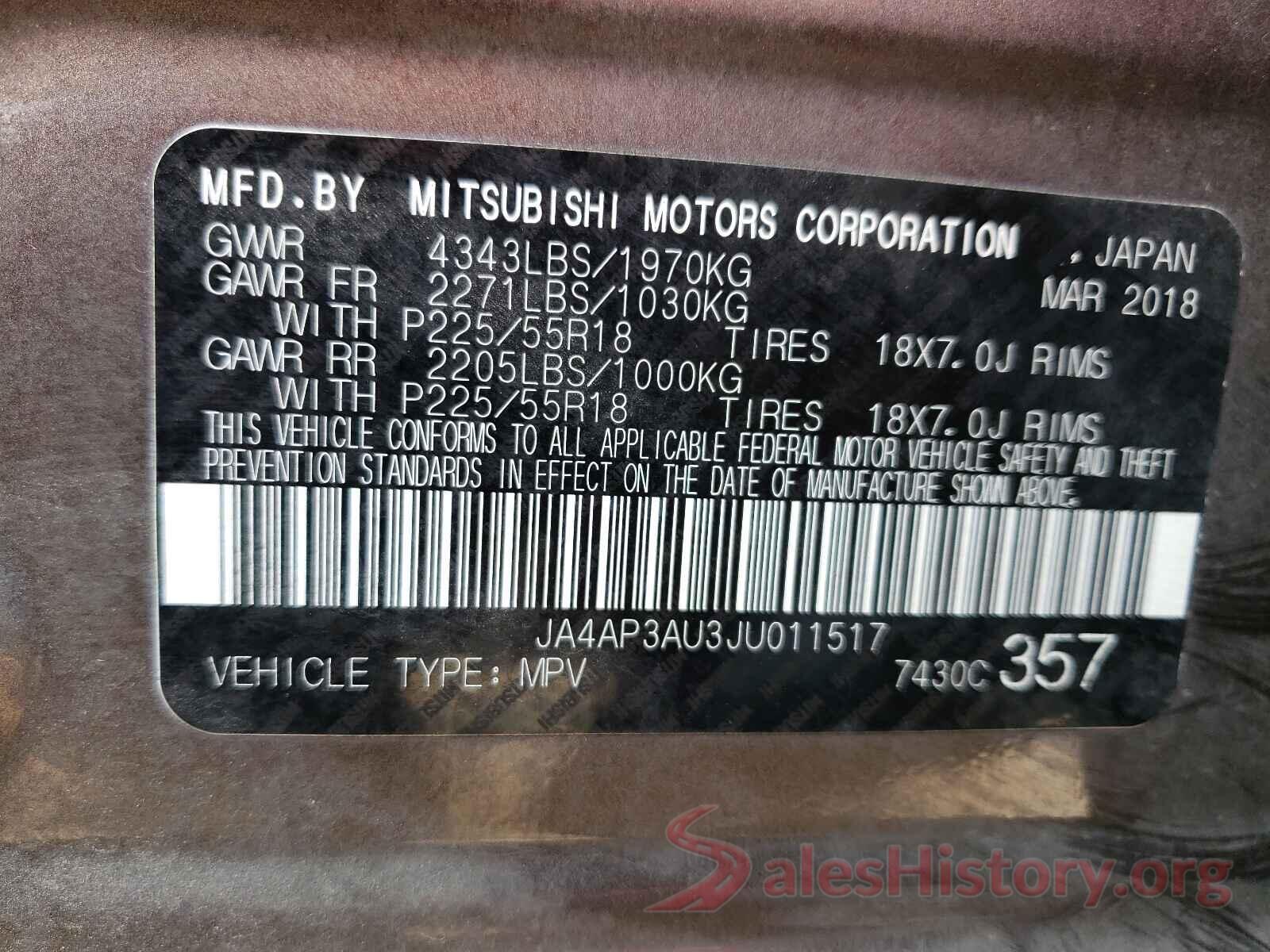 JA4AP3AU3JU011517 2018 MITSUBISHI OUTLANDER