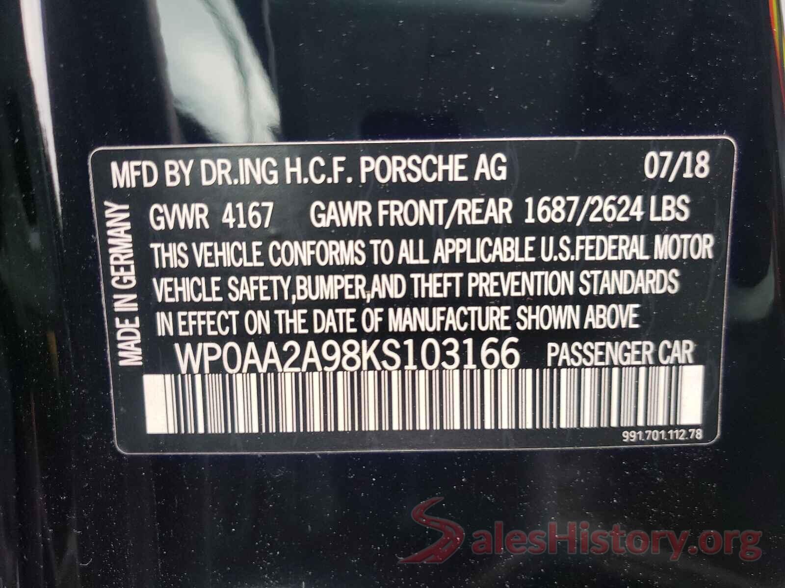 WP0AA2A98KS103166 2019 PORSCHE 911