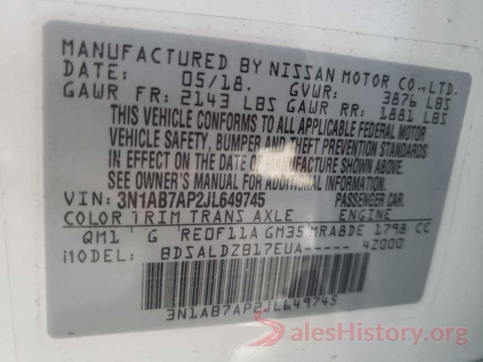 3N1AB7AP2JL649745 2018 NISSAN SENTRA