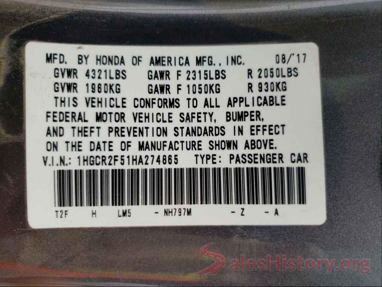 1HGCR2F51HA274865 2017 HONDA ACCORD