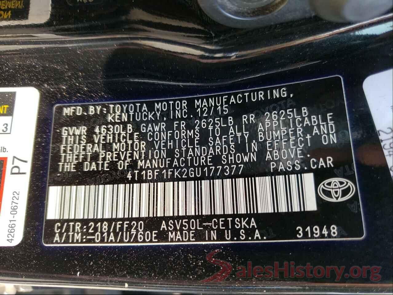 4T1BF1FK2GU177377 2016 TOYOTA CAMRY