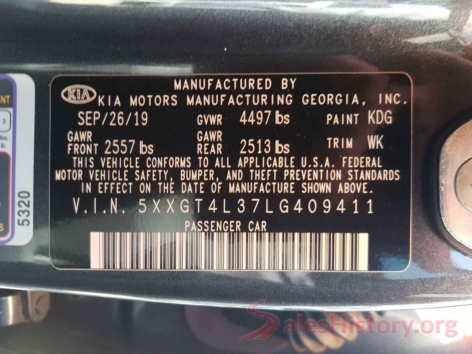 5XXGT4L37LG409411 2020 KIA OPTIMA