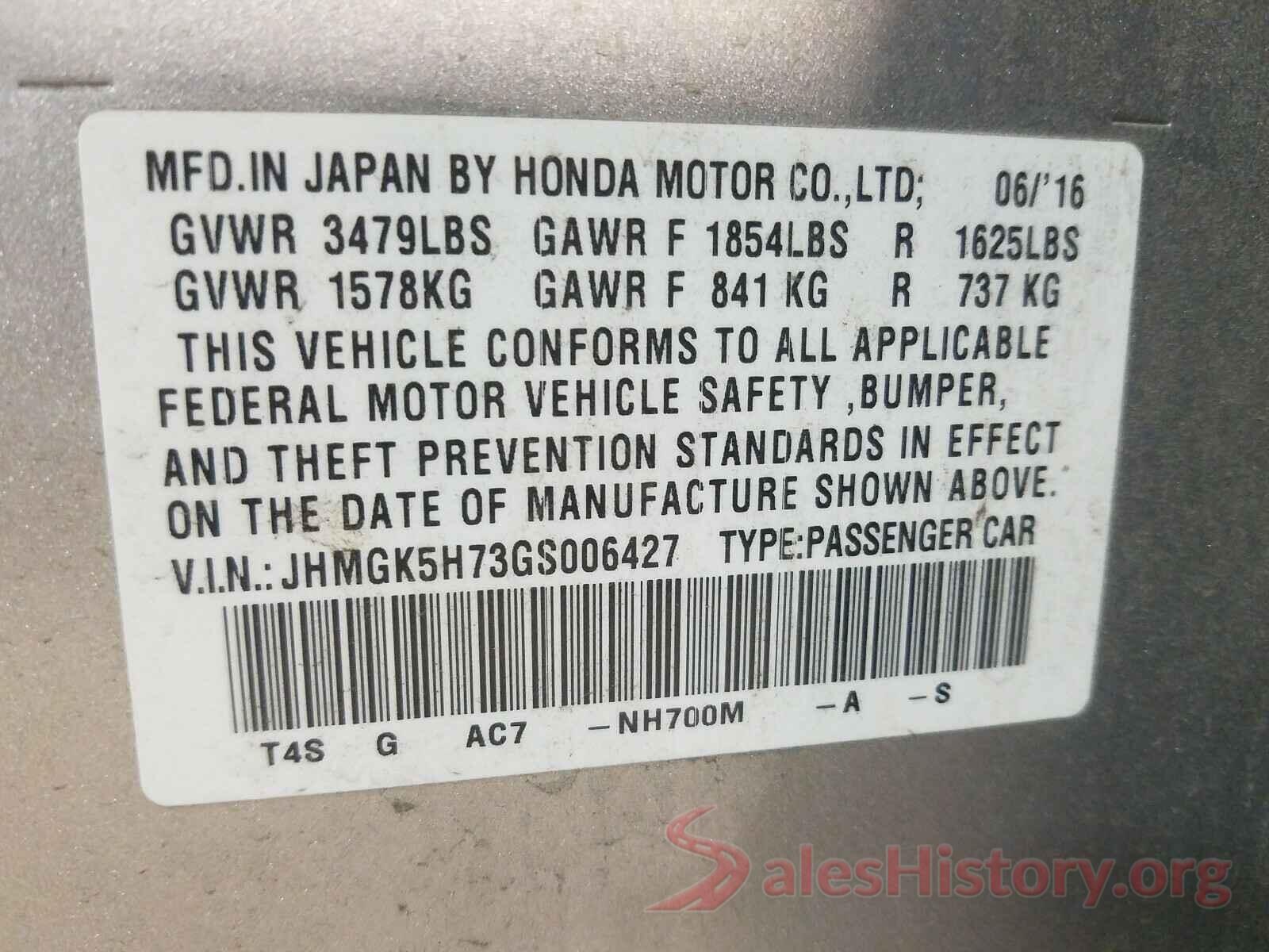 JHMGK5H73GS006427 2016 HONDA FIT