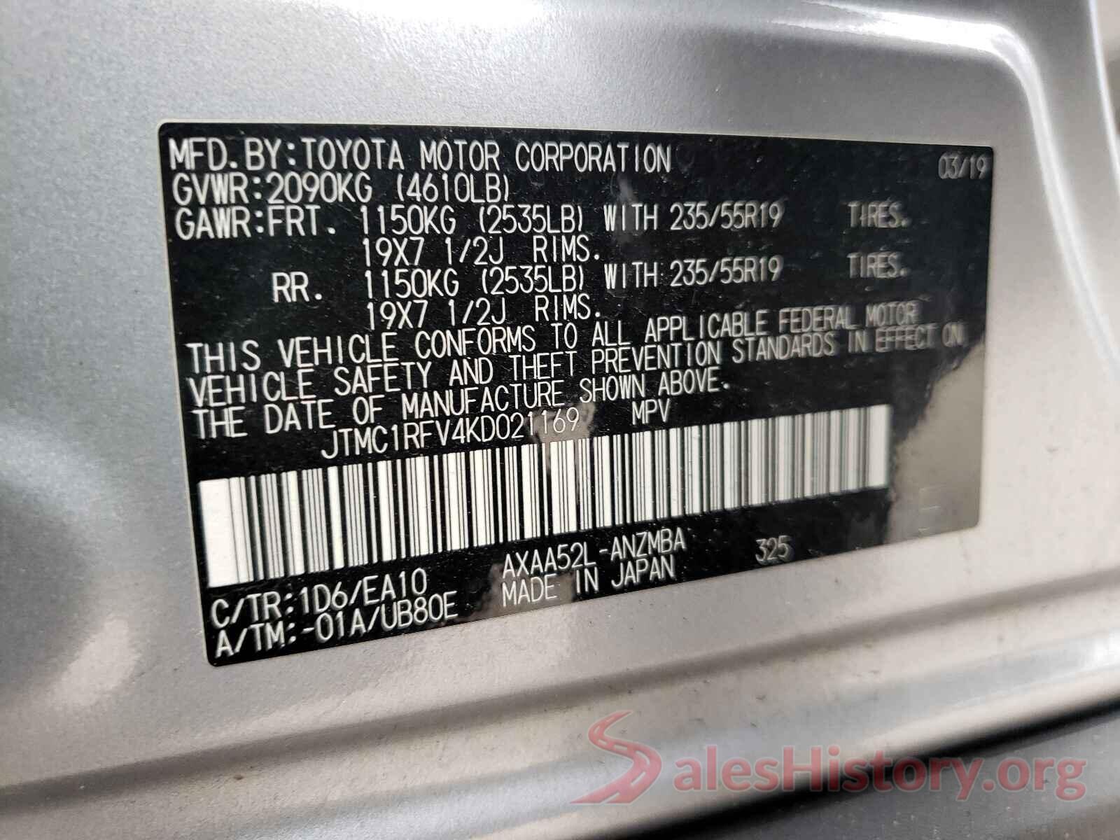 JTMC1RFV4KD021169 2019 TOYOTA RAV4