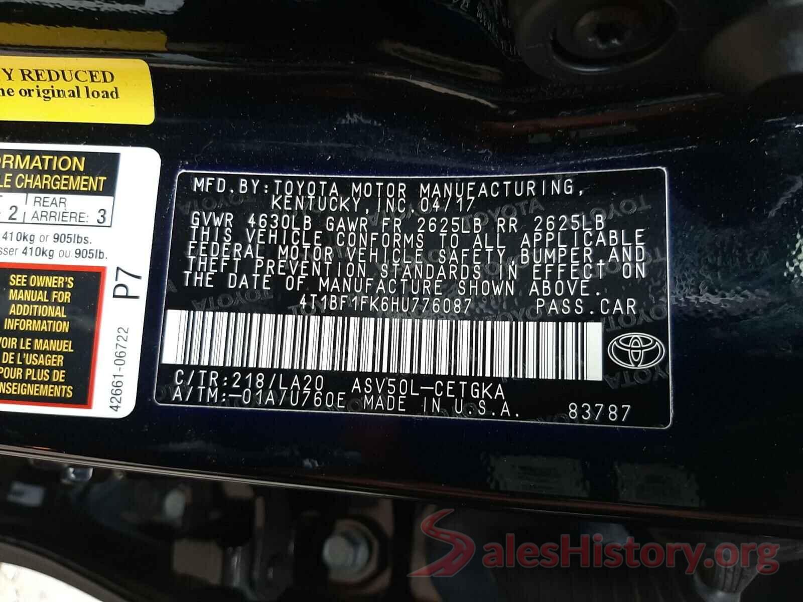 4T1BF1FK6HU776087 2017 TOYOTA CAMRY