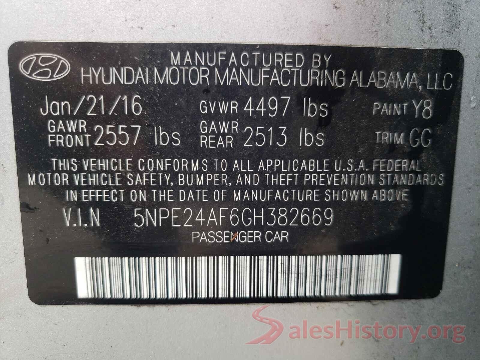 5NPE24AF6GH382669 2016 HYUNDAI SONATA