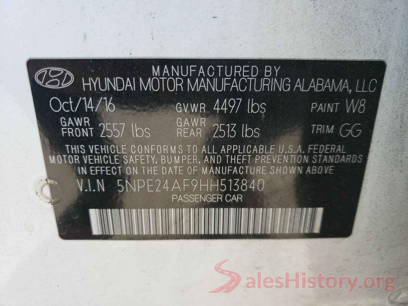 5NPE24AF9HH513840 2017 HYUNDAI SONATA