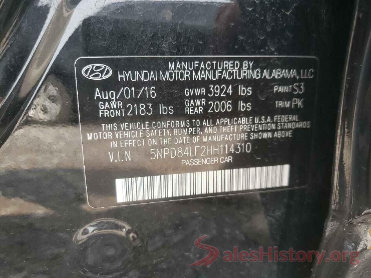 5NPD84LF2HH114310 2017 HYUNDAI ELANTRA