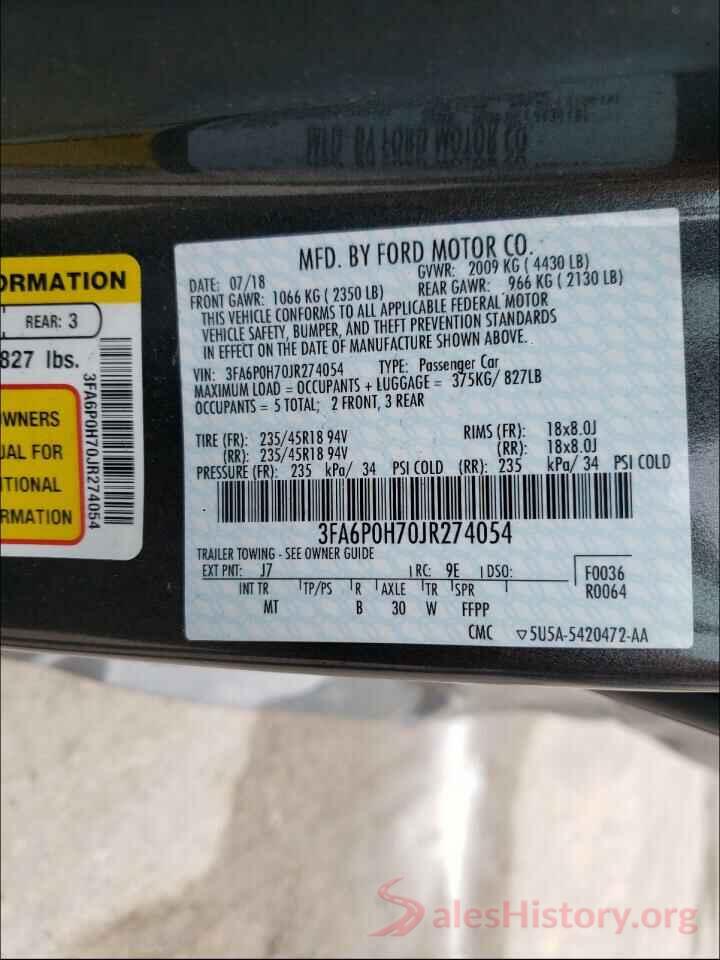 3FA6P0H70JR274054 2018 FORD FUSION