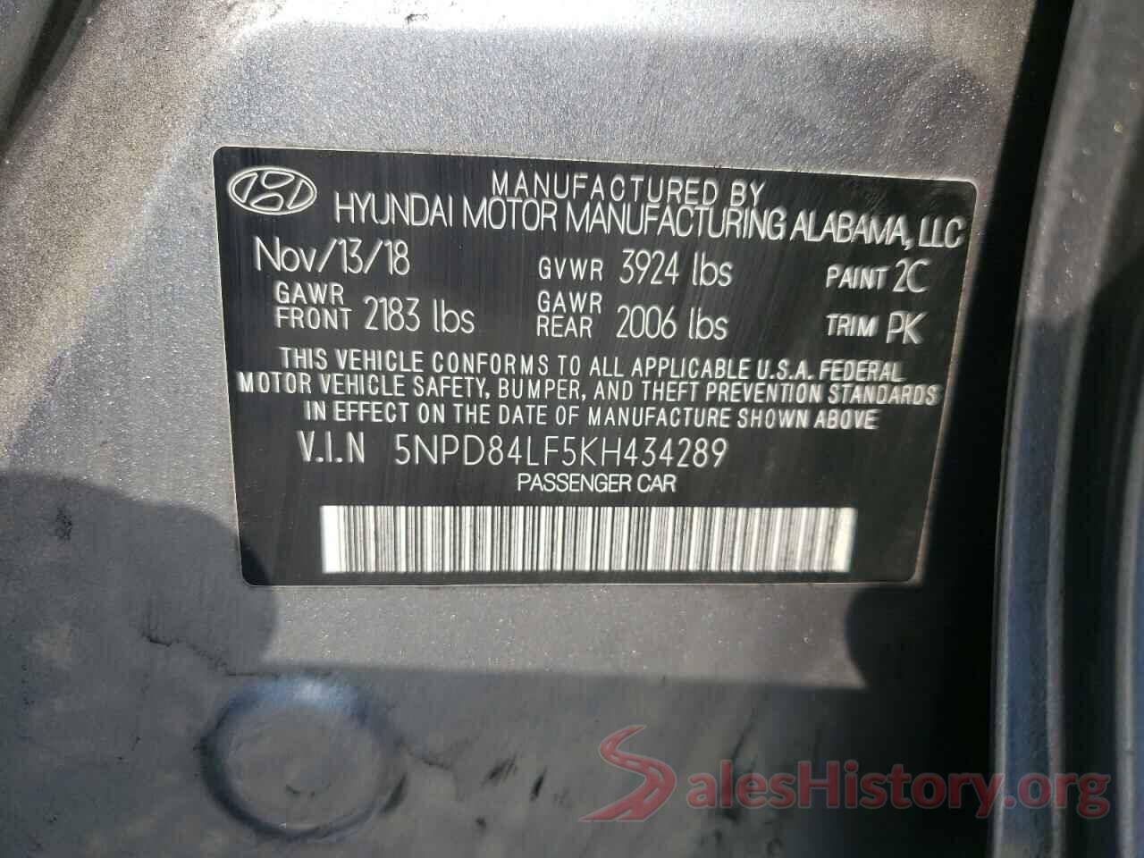 5NPD84LF5KH434289 2019 HYUNDAI ELANTRA