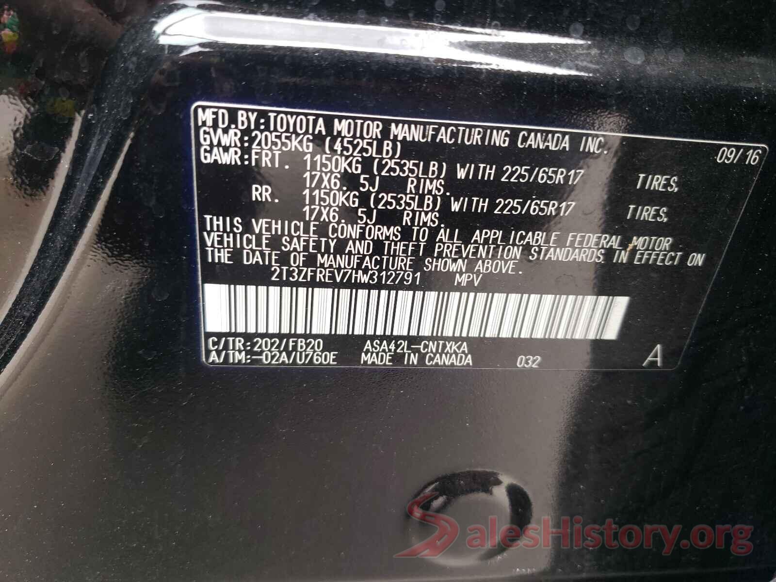 2T3ZFREV7HW312791 2017 TOYOTA RAV4