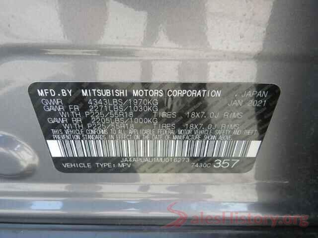 JA4APUAU1MU016273 2021 MITSUBISHI OUTLANDER