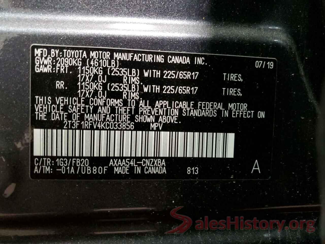 2T3F1RFV4KC033856 2019 TOYOTA RAV4