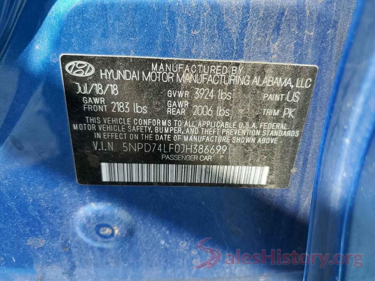 5NPD74LF0JH386699 2018 HYUNDAI ELANTRA