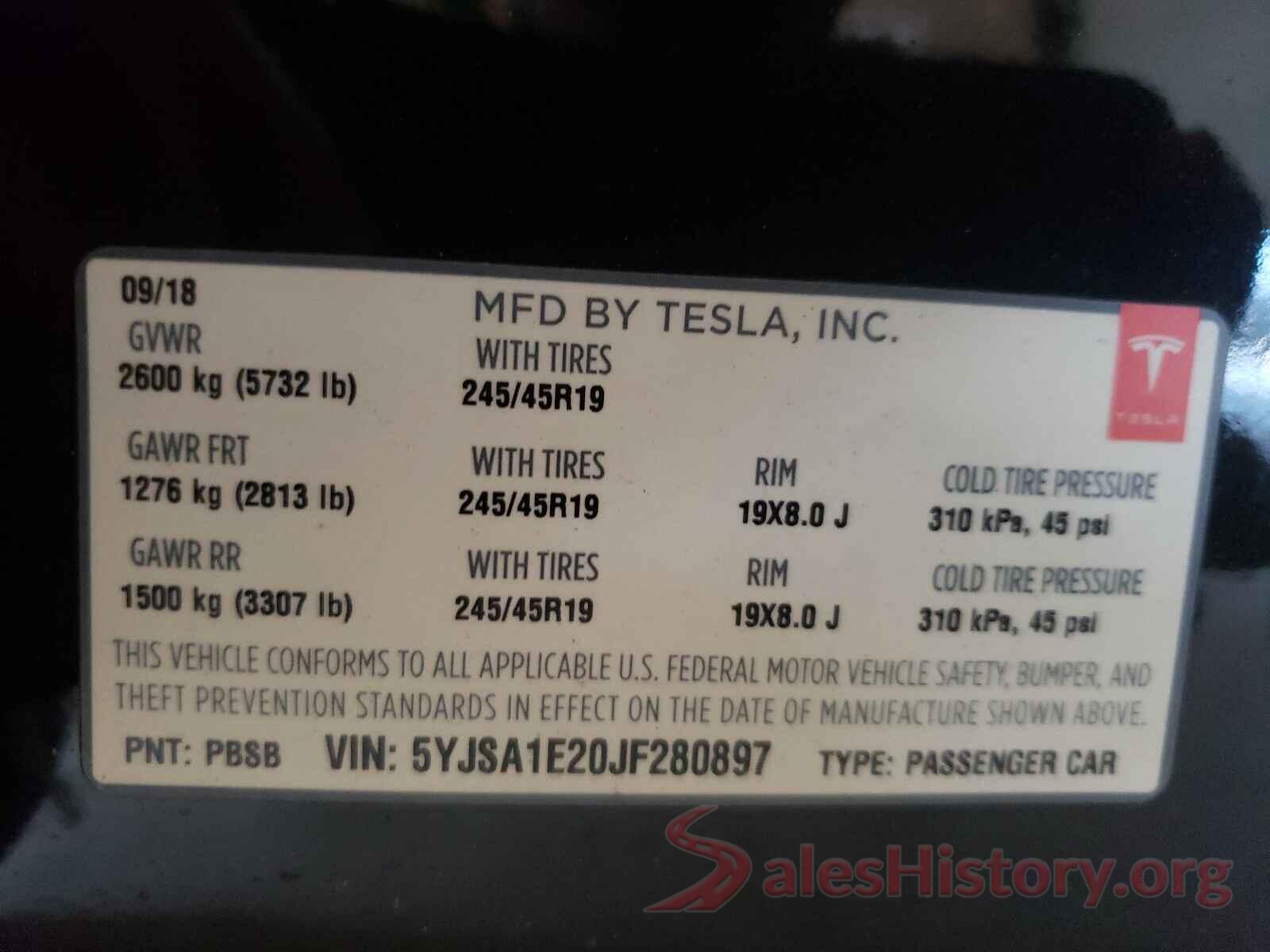 5YJSA1E20JF280897 2018 TESLA MODEL S