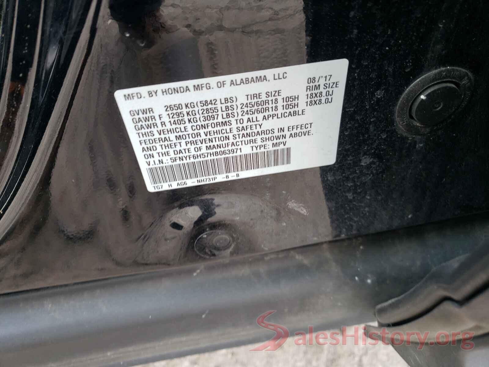 5FNYF6H57HB063971 2017 HONDA PILOT