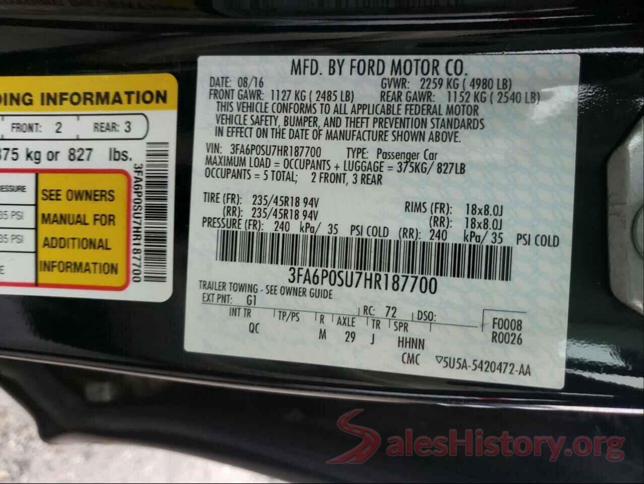 3FA6P0SU7HR187700 2017 FORD FUSION