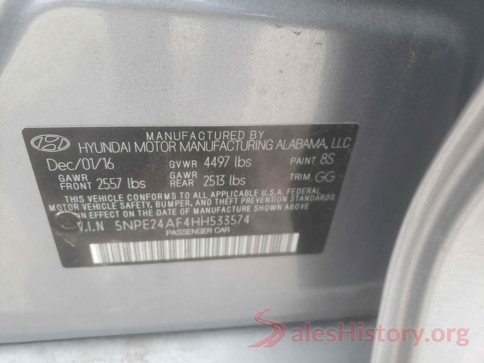 5NPE24AF4HH533574 2017 HYUNDAI SONATA