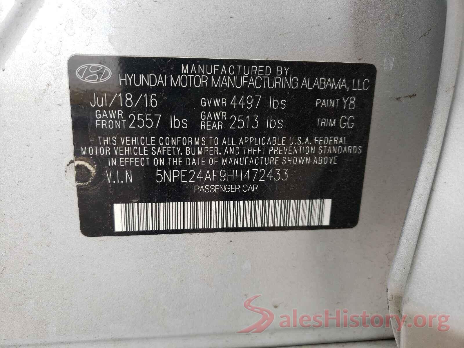 5NPE24AF9HH472433 2017 HYUNDAI SONATA