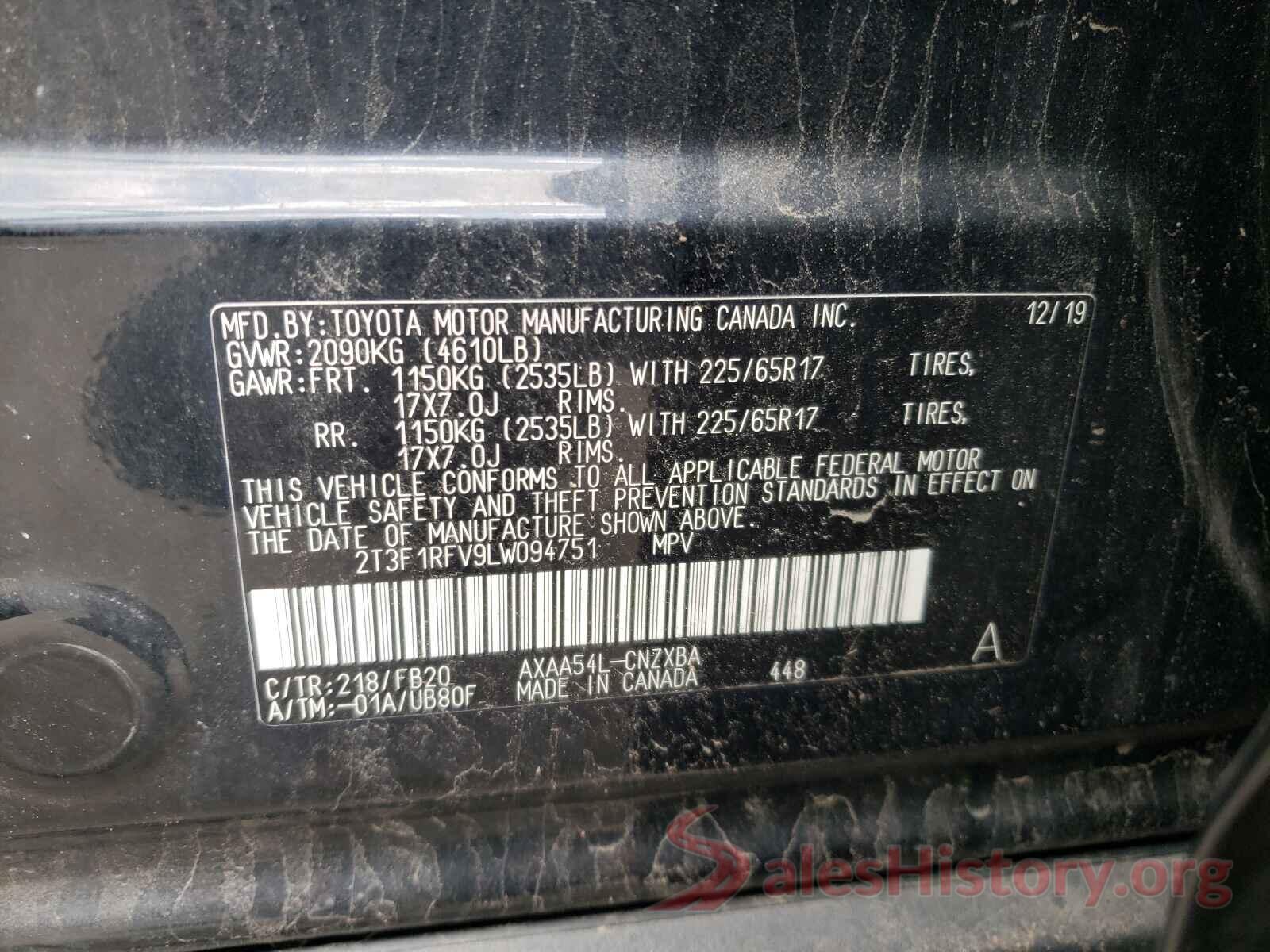 2T3F1RFV9LW094751 2020 TOYOTA RAV4