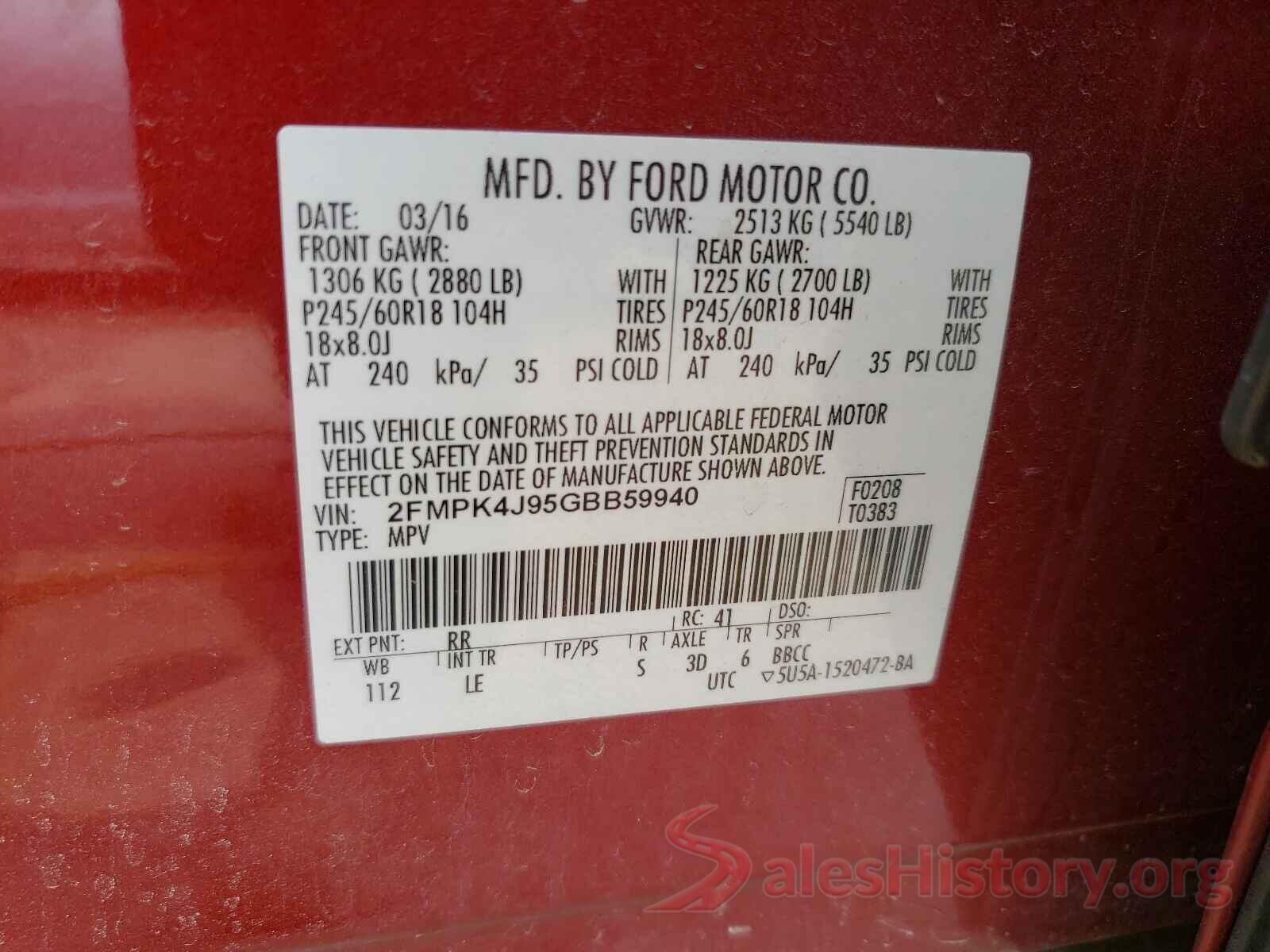 2FMPK4J95GBB59940 2016 FORD EDGE