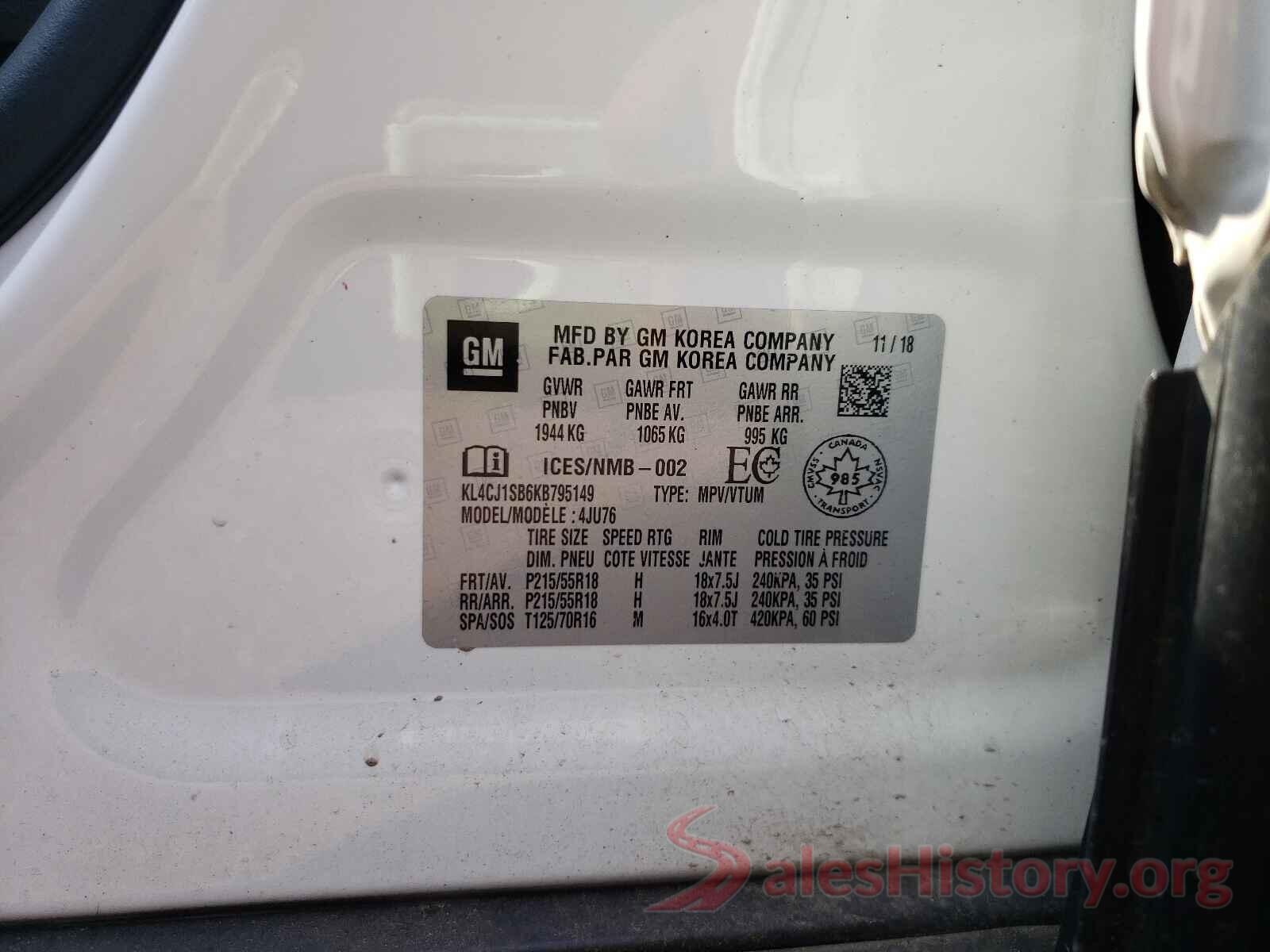 KL4CJ1SB6KB795149 2019 BUICK ENCORE