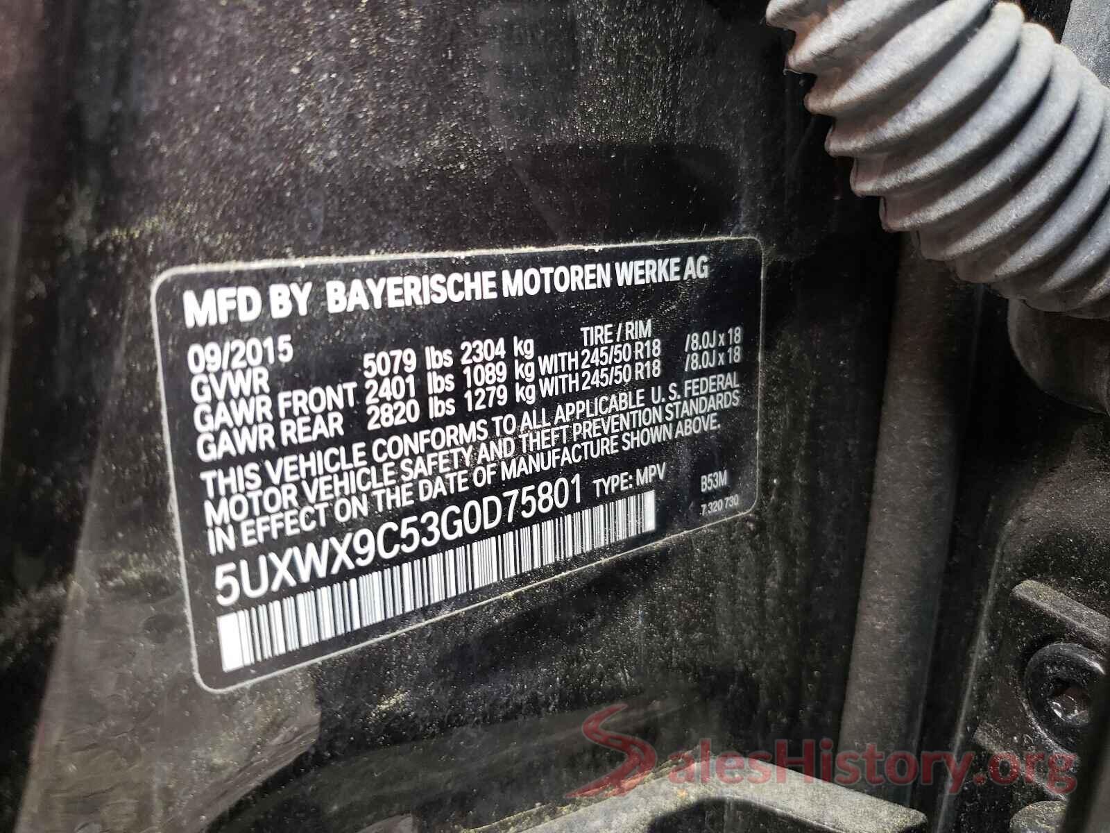 5UXWX9C53G0D75801 2016 BMW X3